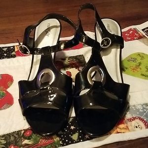 East 5th black strappy heels